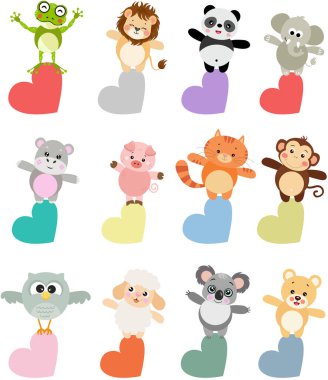 Renkli Kalpler Koleksiyonunda Duran Sevimli Karikatür Hayvanlar