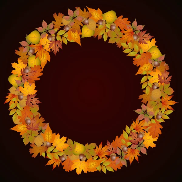 Hojas de otoño en forma de marco de círculo — Archivo Imágenes Vectoriales