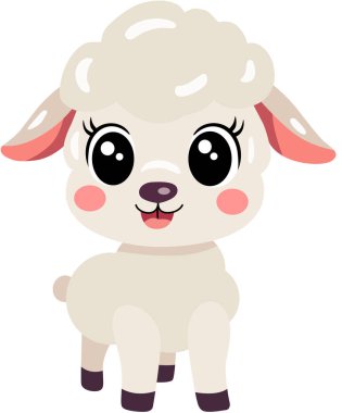 Küçük sevimli beyaz kuzu karakteri Büyük parlak gözlü