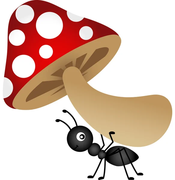 Ameise trägt Pilz — Stockvektor