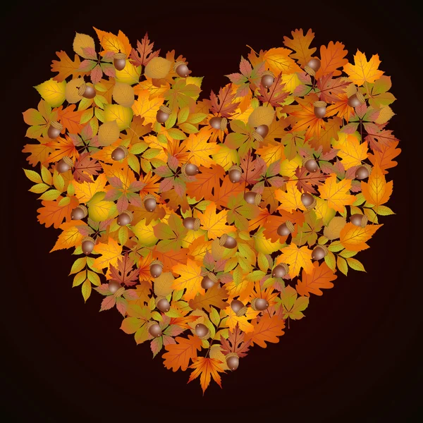 Coeur en forme de feuilles d'automne fond — Image vectorielle