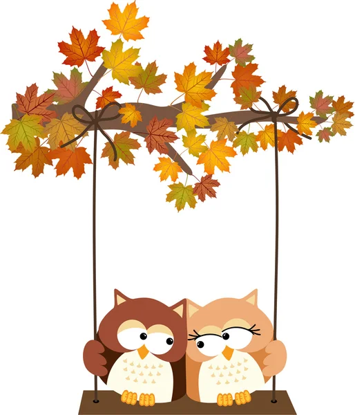 Drzewo jesień z sowy wahadłowy — Wektor stockowy