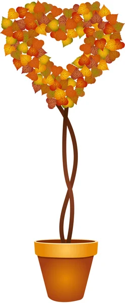 Árbol caída hojas en forma de corazón en jarrón — Vector de stock