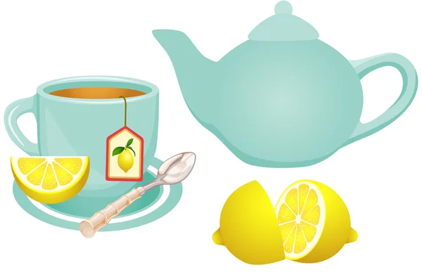 Lemon Tea Set — Stock Vector