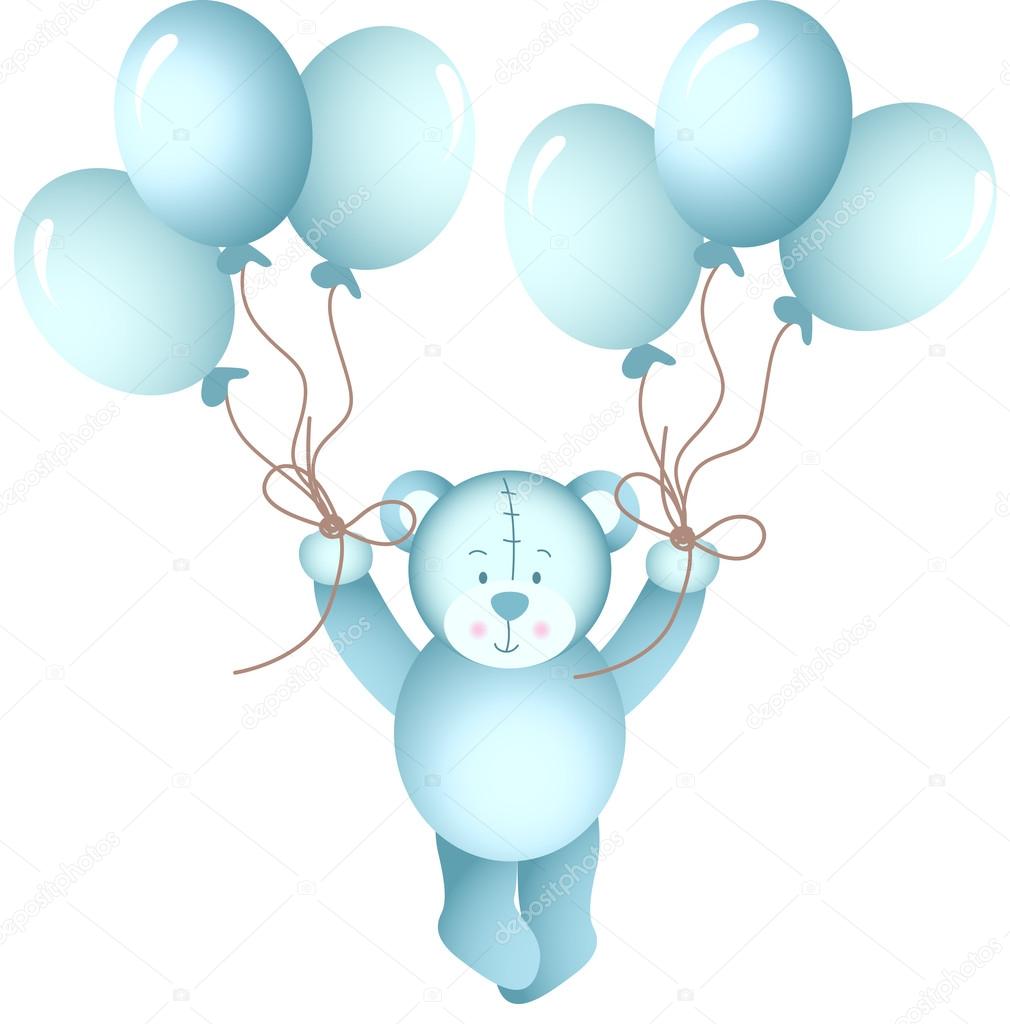 flying teddy bear with balloons
