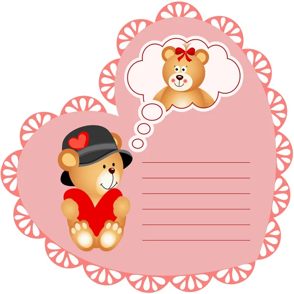 Tarjeta de San Valentín en forma de corazón con oso de peluche — Vector de stock