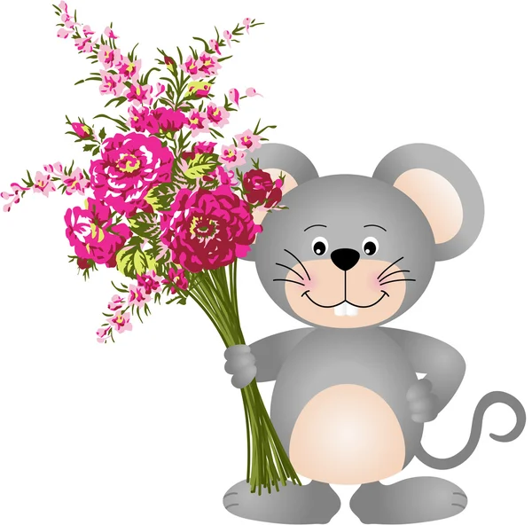 Schattig muis met bloemen — Stockvector