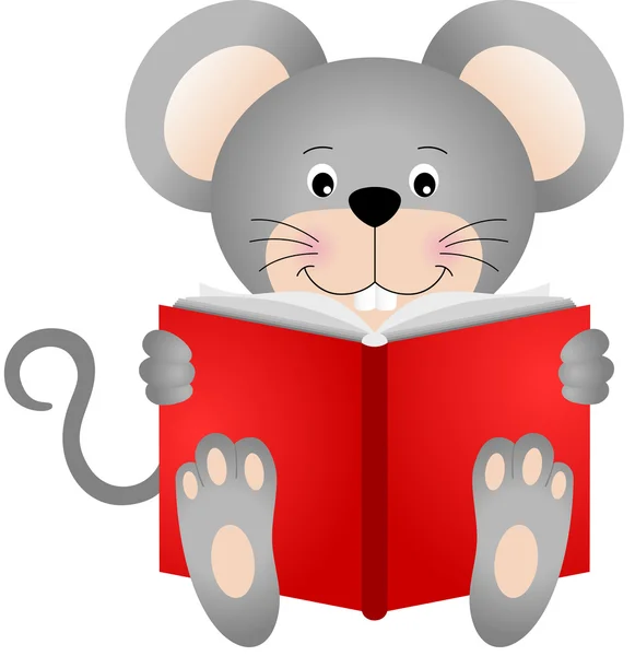 Mignonne souris lisant un livre — Image vectorielle