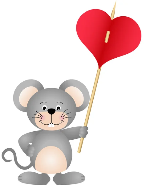 Carino mouse porta il cuore — Vettoriale Stock