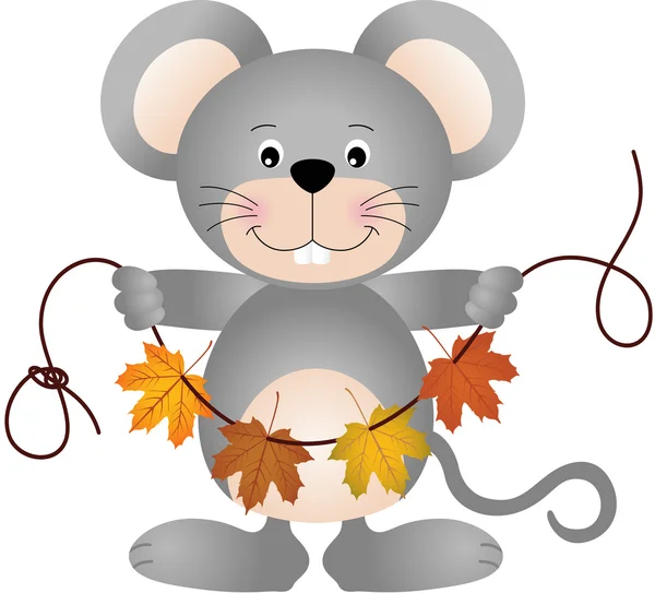 Мышь с гирляндой из осенних листьев — стоковый вектор