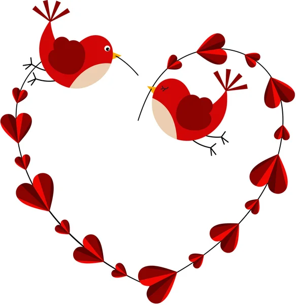 Couple love birds forming a heart — Stock Vector