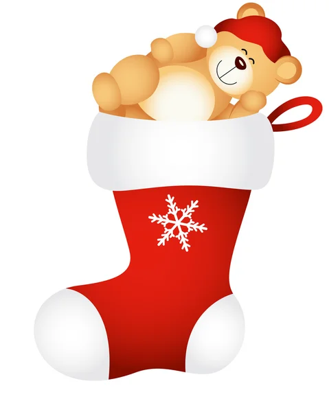 Christmas stocking met Slapende teddy bear — Stockvector