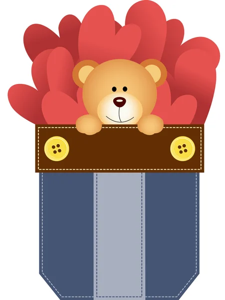 Jean bolsillo osito de peluche y corazones — Vector de stock