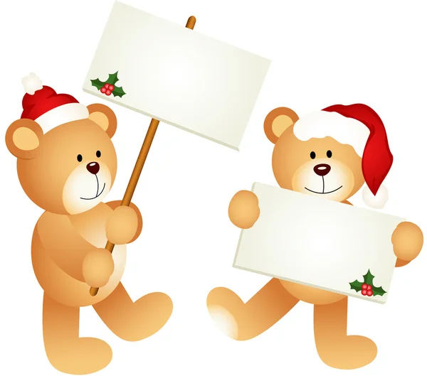 Ursos de pelúcia de Natal com placas — Vetor de Stock