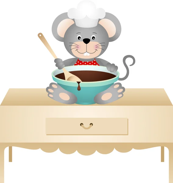 Cocinar el ratón con un bol de chocolate — Vector de stock