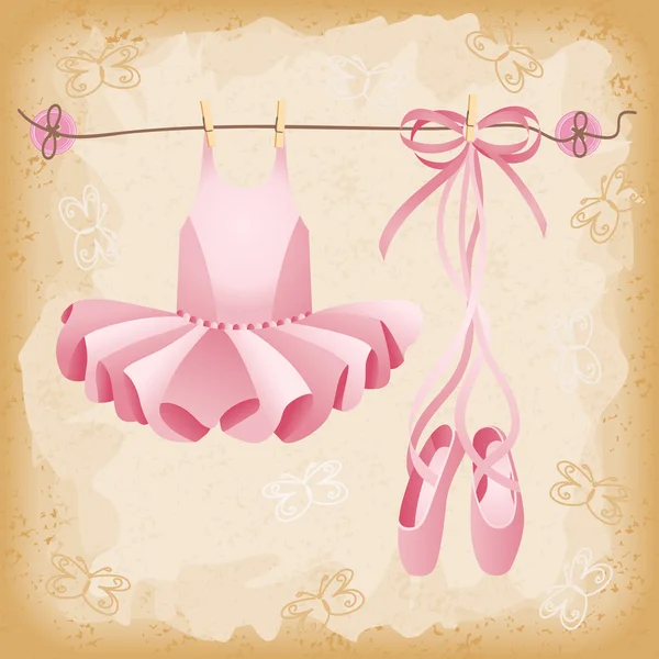 粉色的芭蕾舞拖鞋和兔兔背景 — 图库矢量图片