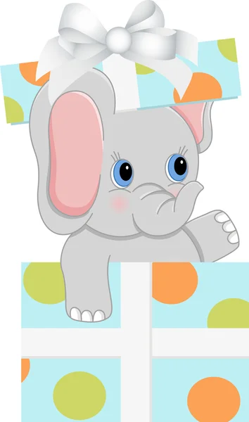 Elefante bebé en caja de regalo de cumpleaños — Archivo Imágenes Vectoriales