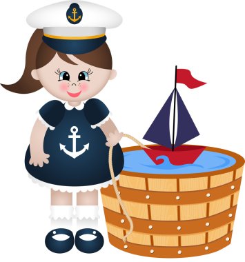 Bir tekne ile oynarken denizci kız