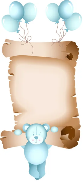 Baby boy teddy bear parchment — Stock Vector