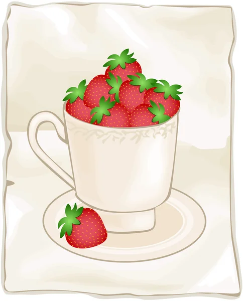 在背景上的新鲜草莓杯 — 图库矢量图片