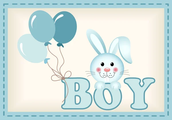 Baby bunny and balloons with word boy — Stock Vector