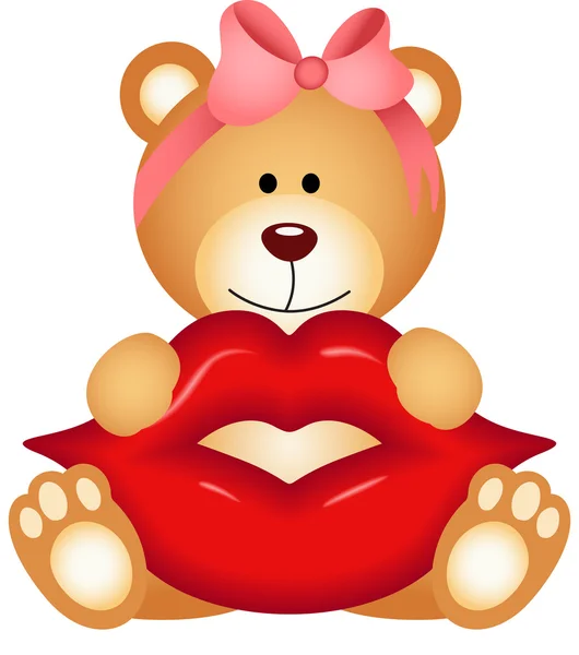 Teddybär Mädchen hält Lippen — Stockvektor