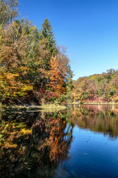 Colorful Fall Foliage Reflected Surface Beautiful Strahl Lake Deep Blue — Stock Photo, Image