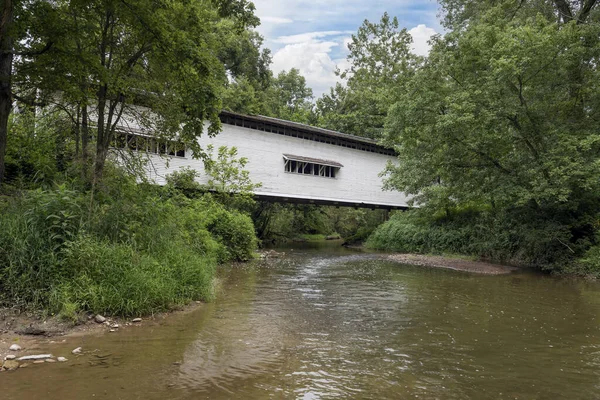 Construit 1856 Pont Couvert Historique Portland Mills Traverse Maintenant Ruisseau — Photo