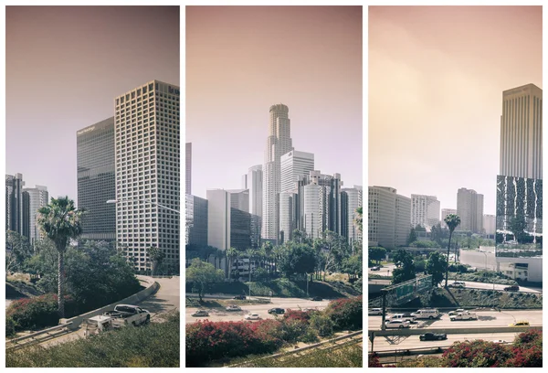 Dry hot sunny California rainless day as sun filters through downtown city smog. — ストック写真