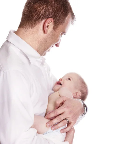 High key photo of man holding his baby boy — Stock Photo, Image