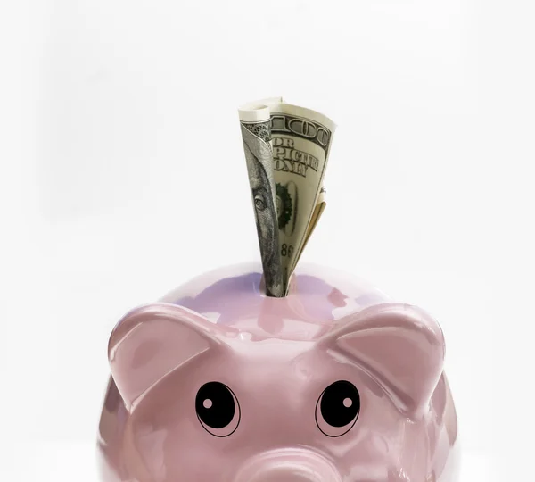 Piggy Bank with hundred dollar bill — Stock Photo, Image