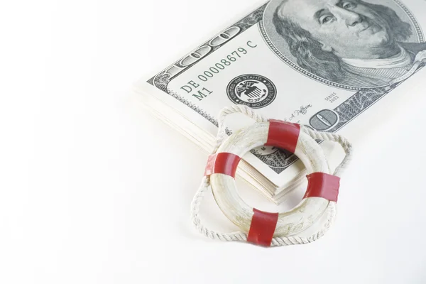 Financial security concept image.  Life buoy and cash — Stock Photo, Image