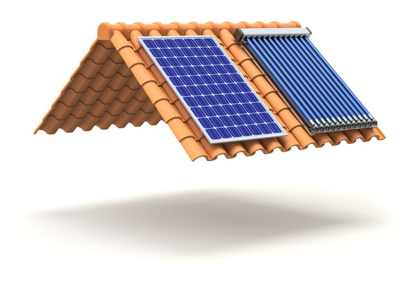 Solar panel and solar heater on the roof