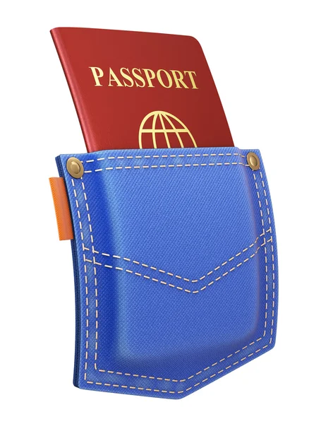 Красный паспорт в заднем кармане — стоковое фото