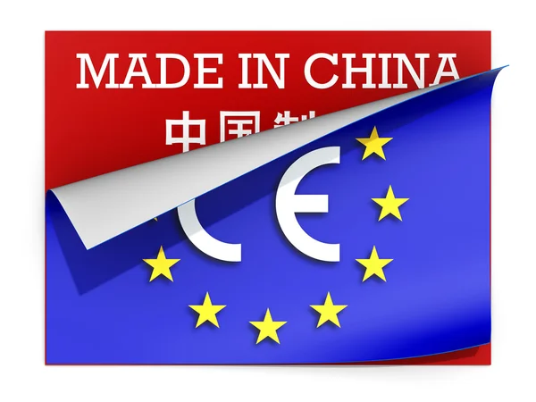 CE marking label over label Made in China — Stock Photo, Image