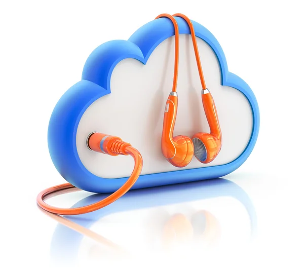 Auriculares naranjas con el icono de la nube — Foto de Stock