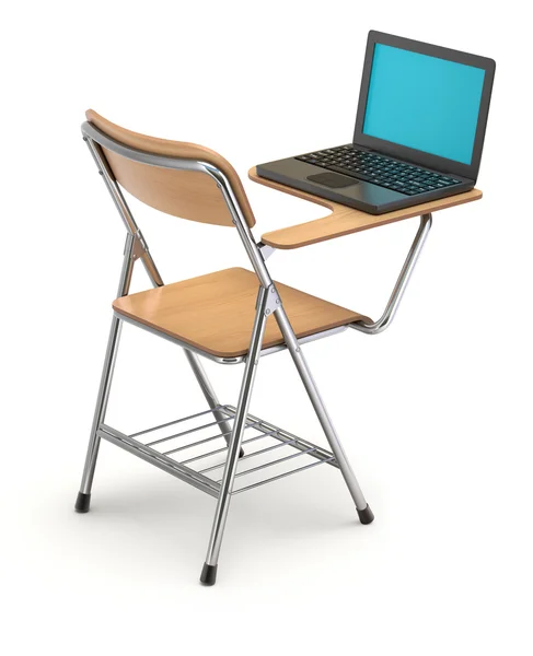 Wooden student chair with desk and notebook — Stock Photo, Image