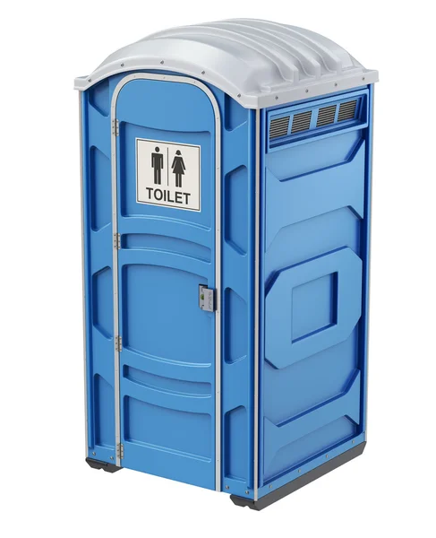 Mobil bärbar blå plast toalett som används på offentliga platser — Stockfoto