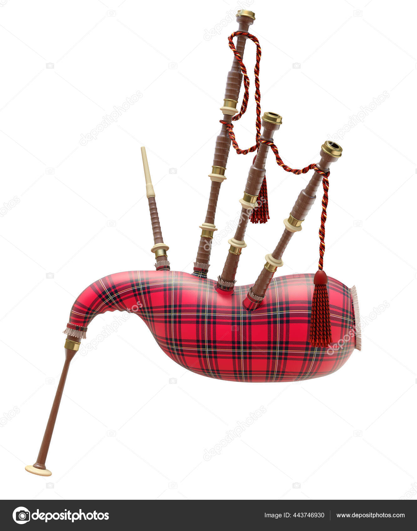 Side View Red Bagpipe Isolated White Background Illustration Stock