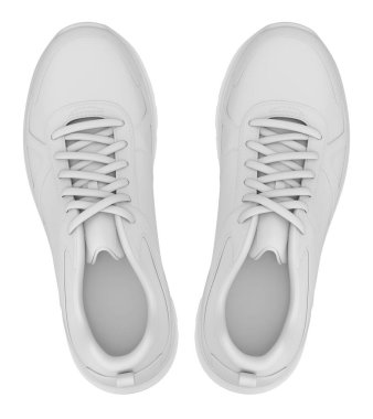 Beyaz arkaplanda spor ayakkabılarının en üst görüntüsünün Clay canlandırması - 3D illüstrasyon