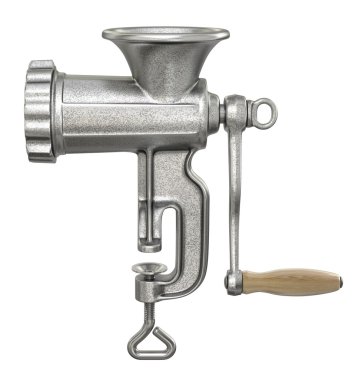 Beyaz arka plan üzerinde izole eski kıyma makinesi