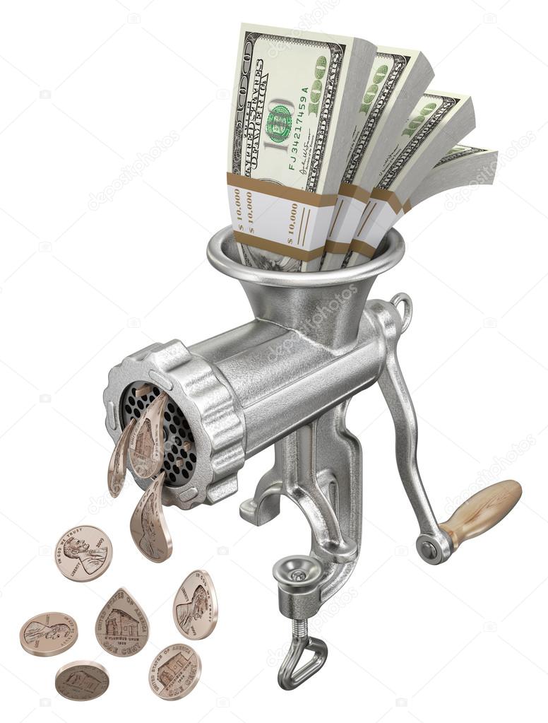 Money concept with meat grinder