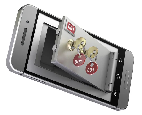 Safe deposit box in the mobile phone — Stock Photo, Image