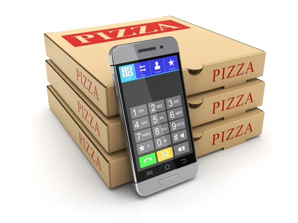 Pizza package and mobile phone — Stock Photo, Image