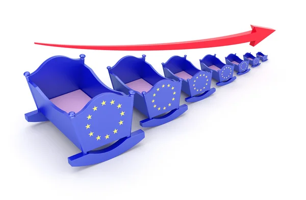 Birthrate concept with EU flag on the cradle — Stock Photo, Image