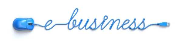 Μπλε ποντίκι και καλώδιο σε σχήμα λέξη ηλεκτρονικού επιχειρείν — Φωτογραφία Αρχείου