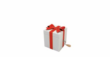 Kutu konseptindeki Jack, bir kutudan çıkan kalp işareti ile - beyaz arka planda izole edilmiş 3 boyutlu animasyon kusursuz bir şekilde döngülenebilir