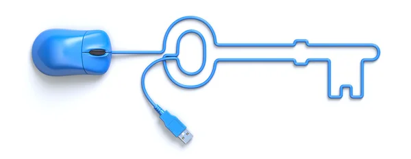 Ratón azul y cable en forma de llave — Foto de Stock