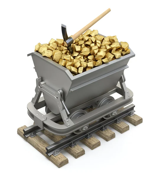 Nuggets de oro en el carro de la minería — Foto de Stock