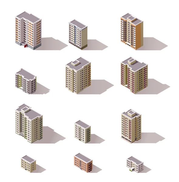 Ensemble de bâtiments isométriques vectoriels — Image vectorielle